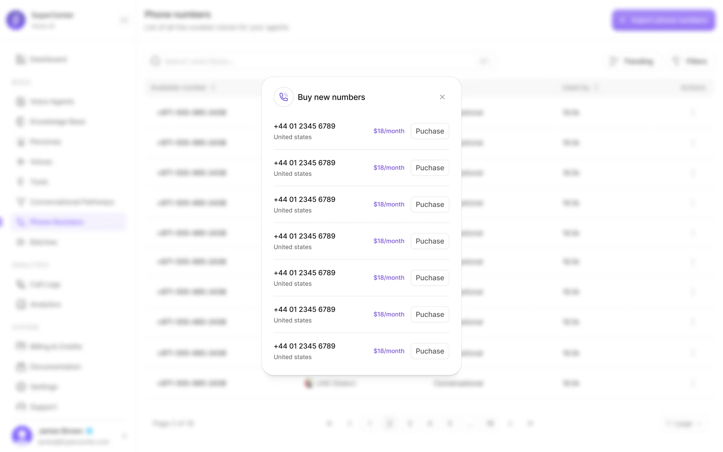 Phone number purchase